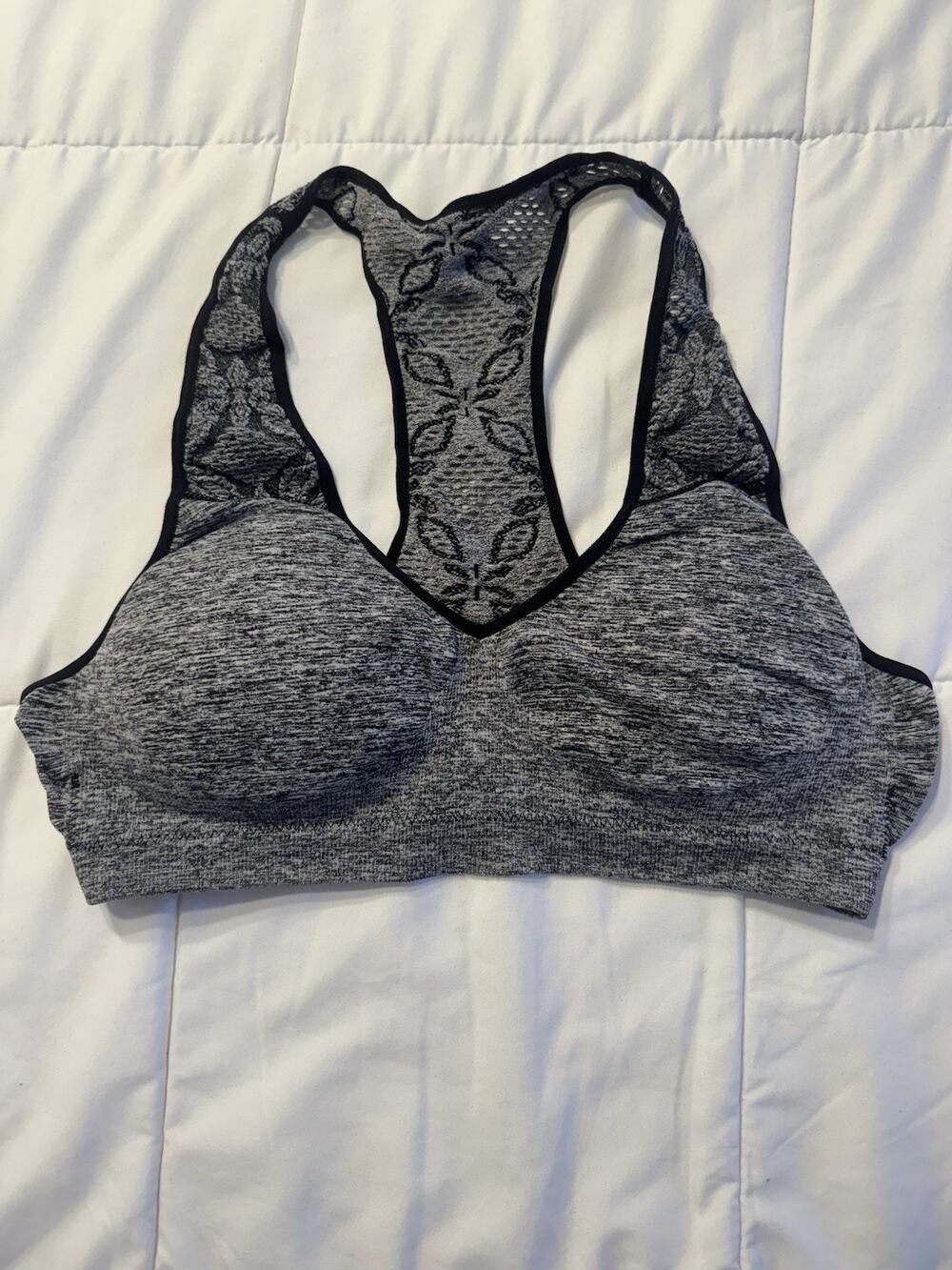 Fruit of the Loom Gray Sports Bra Racerback Black Floral Athletic Sports